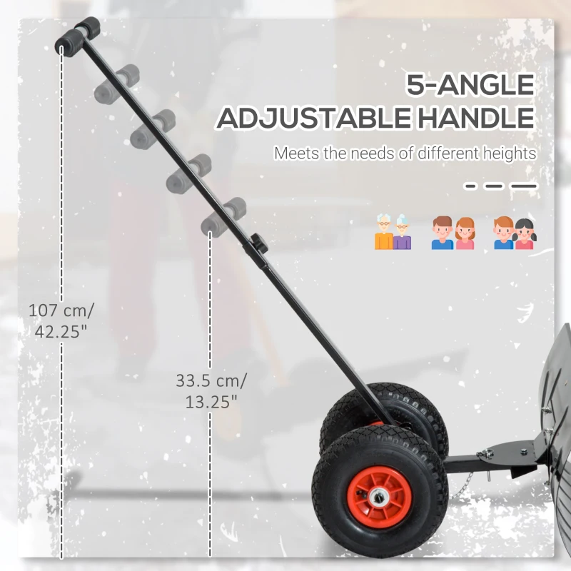 Outsunny Snow Shovel Rolling Pusher with 29" Blade, 10" Wheels & Angle-Adjustable Handle, Black
