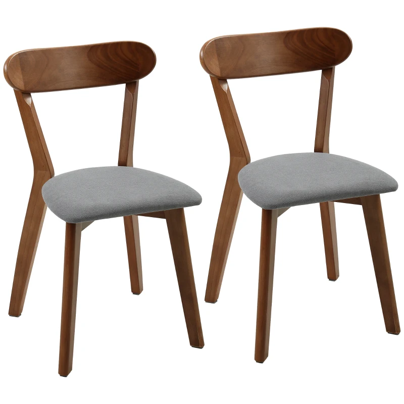 HOMCOM Dining Chairs Upholstered Linen-Look Kitchen Chairs Rubberwood Legs Set of 2 Grey and Brown