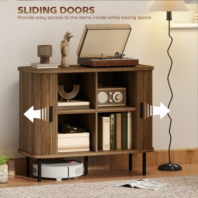 HOMCOM 35.4" Sideboard Buffet Cabinet with Storage, Nordic Coffee Bar Cabinet with Slatted Tambour Doors and Metal Legs, Walnut