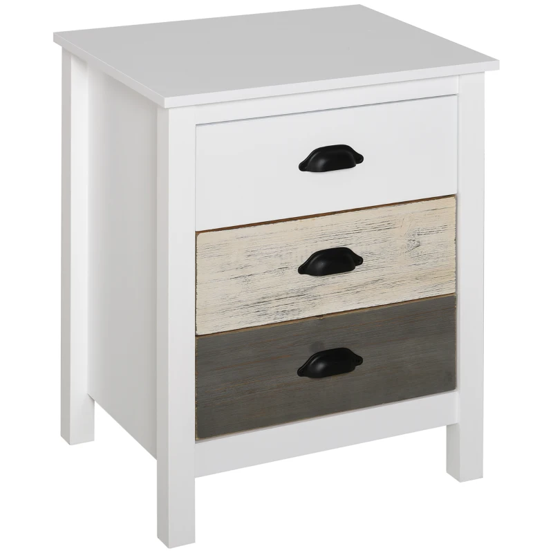 HOMCOM Accent Table Storage Cabinet with 3 Drawers Wooden Bedside Table Night Stand, Home Furniture