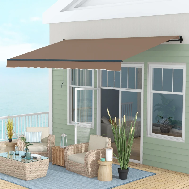 Outsunny 13' x 10' Retractable Awning, 280gsm UV Resistant Sunshade Shelter for Deck, Balcony, Yard, Coffee(m-10)