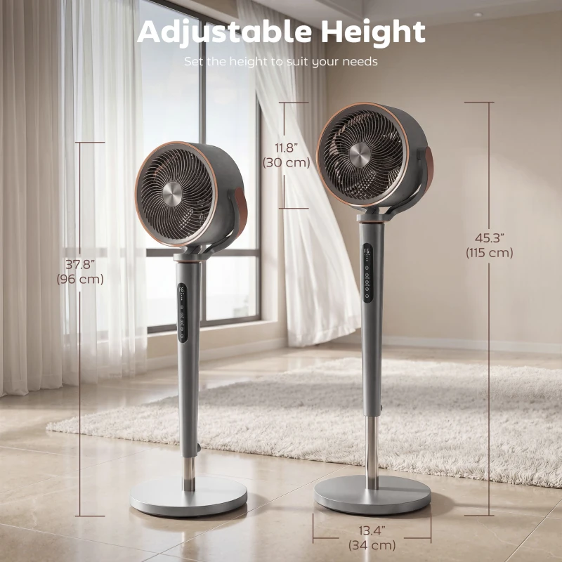 HOMCOM 20dB Silent Standing Fan, Oscillating Fan with 12 Speeds, LED Light, WiFi & Remote Control, 12H Timer