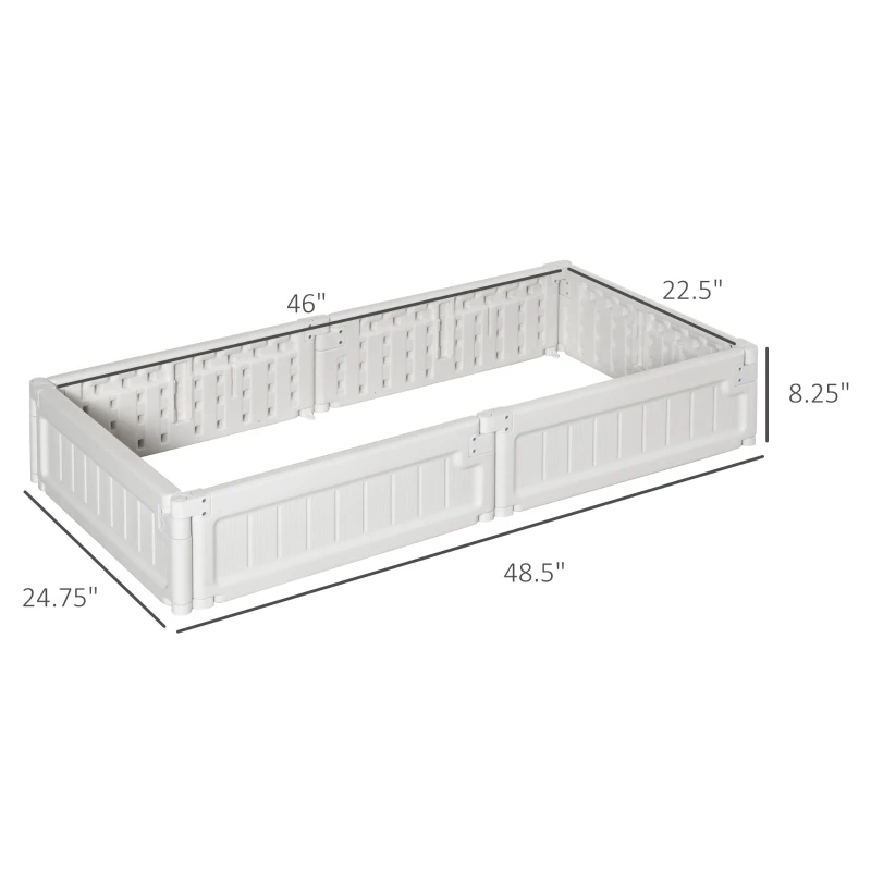 Outsunny 48" x 24" Raised Garden Bed Kit, Divisible Planting Box DIY Garden Elevated Planter for Outdoor & Indoor Backyard, Wood Imitating Grain, Easy Assembly, with 6 Stakes, White