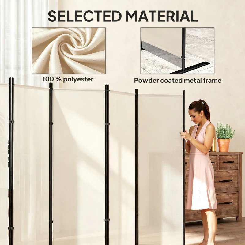 HOMCOM 6 Panel Room Divider, 6 Ft Folding Privacy Screen, Portable Freestanding Partition Wall Divider, Beige