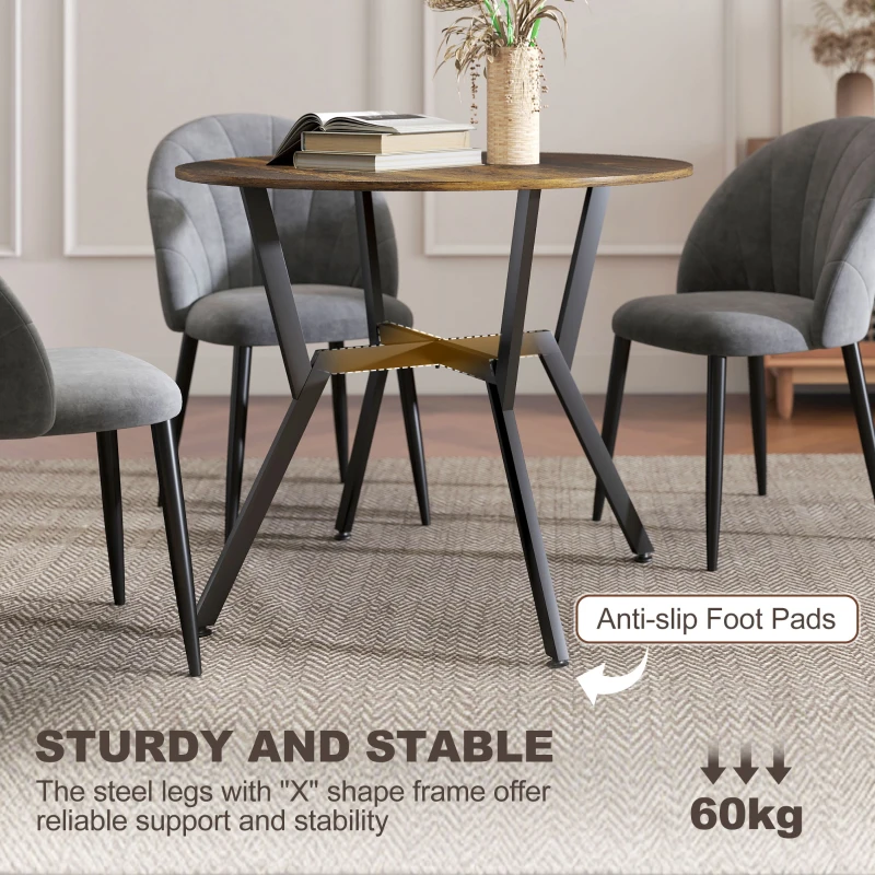 HOMCOM 35" Round Dining Table, Modern Dining Room Table with Steel Frame, Space Saving Small Kitchen Table, Rustic Brown