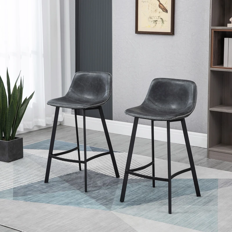 HOMCOM 27.25" Counter Height Bar Stools, Industrial Kitchen Stools, Upholstered Armless Bar Chairs with Back, Steel Legs, Set of 4, Black