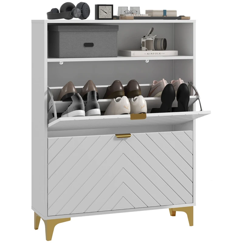 HOMCOM Modern Shoe Storage Cabinet with 2 Flip Drawers for 12 Pairs, Narrow Shoe Organizer for Entryway, Hallway, White