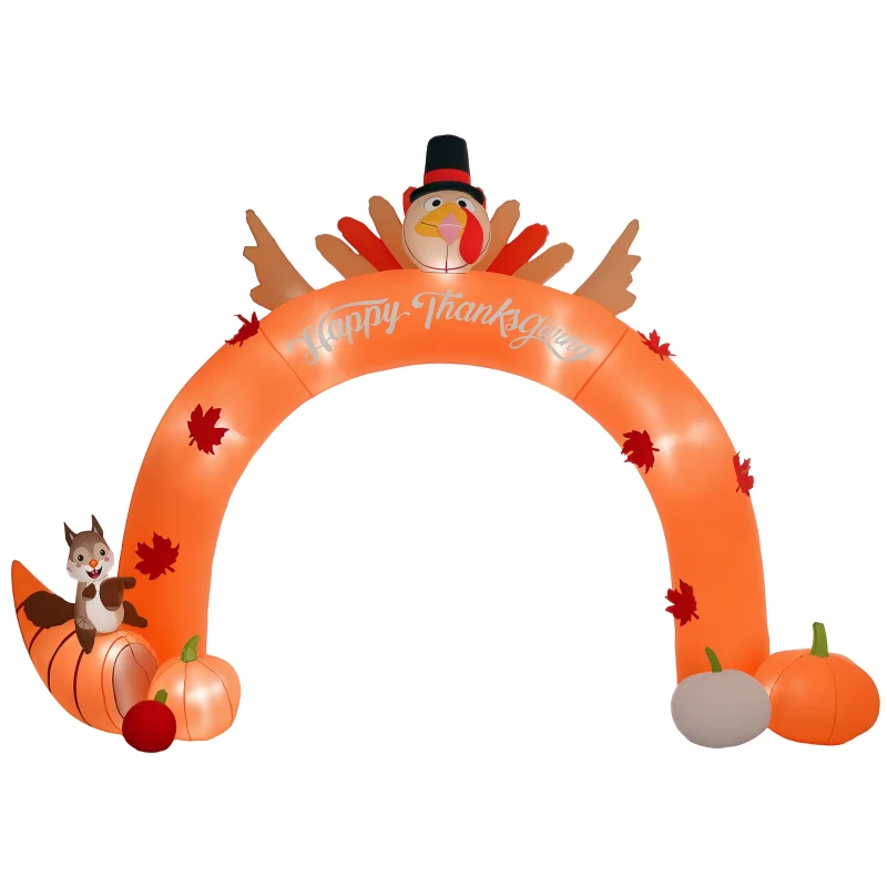 Outsunny 9.7ft Thanksgiving Turkey Archway, Inflatables Outdoor Decorations, Blow Up LED Yard Display for Holiday