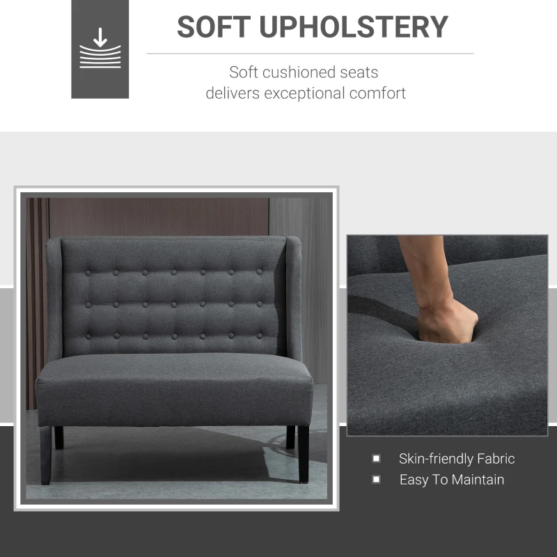 HOMCOM Armless Couch Wingback Double Sofa Linen Fabric Upholstery Button Tufted Loveseat Modern Living Room Settee, Gray