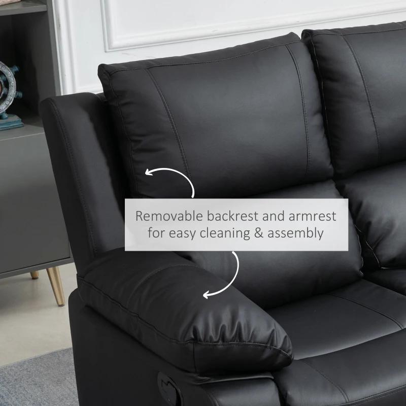 HOMCOM Double Reclining Loveseat, PU Leather Manual Recliner Sofa Chair with Thick Backrest, Padded Armrests, Footrest for Living Room, Black