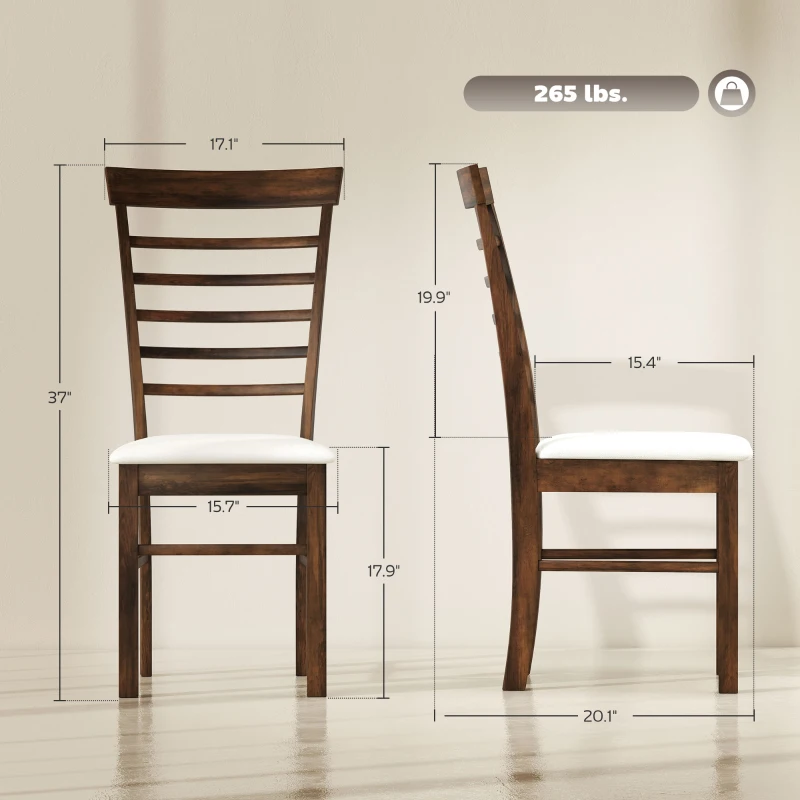 HOMCOM Wooden Dining Chairs Set of 2, Farmhouse Upholstered Kitchen Chairs with Rubber Wood Frame, Dark Brown and Beige