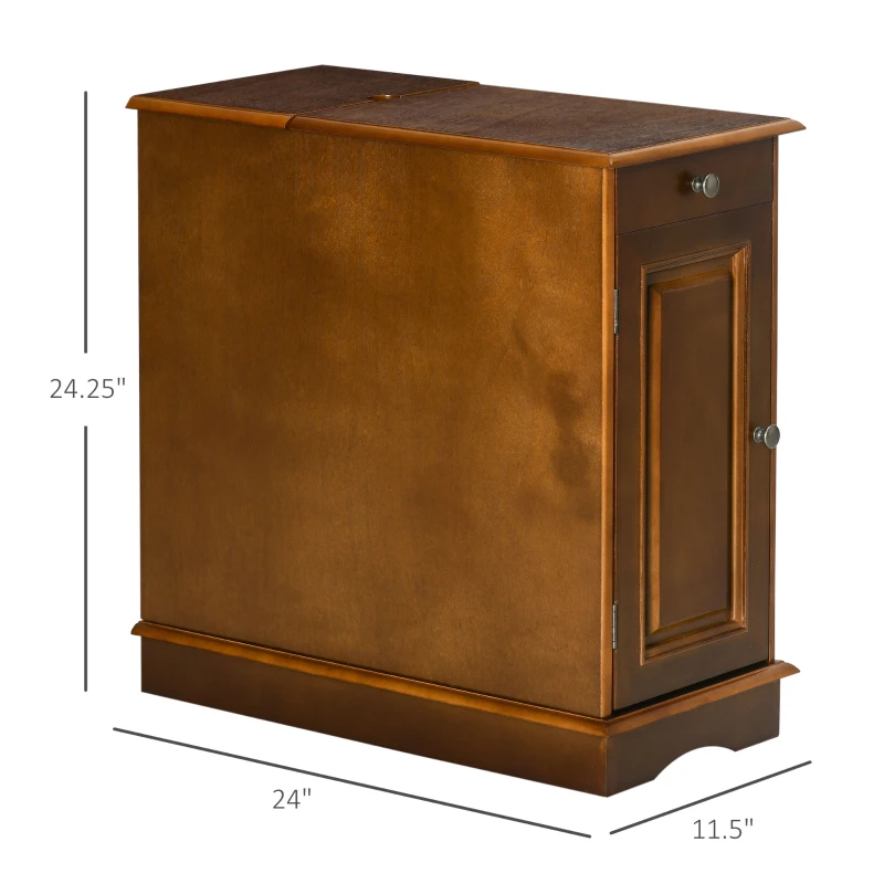 HOMCOM Flip Top End Side Table with Storage Drawer and Cabinet, 11.5" x 24" x 24.25", Espresso