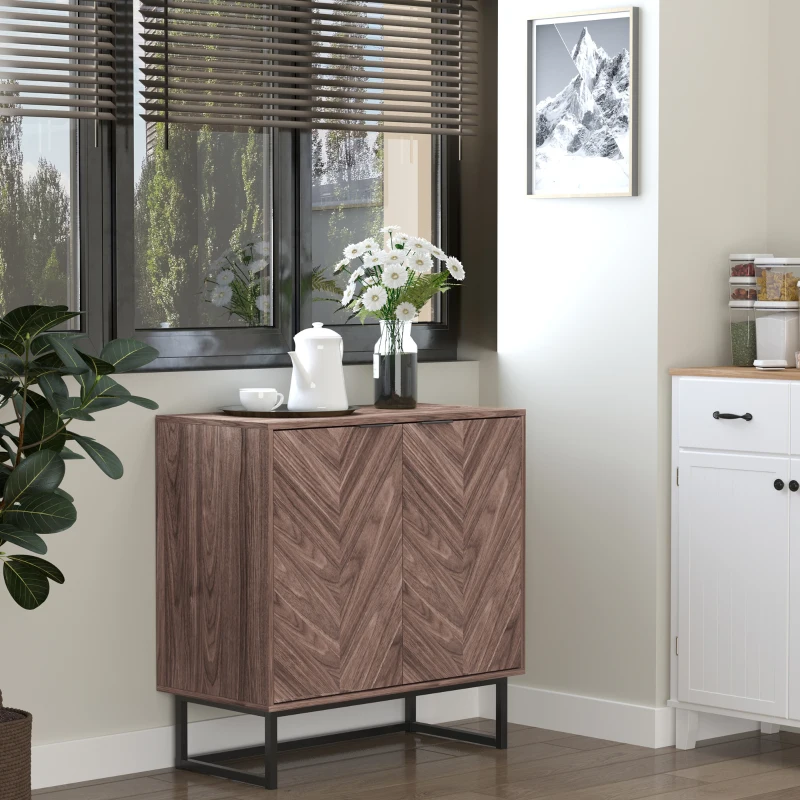 HOMCOM Sideboard Buffet Cabinet, Chevron Double Door Kitchen Cabinet, Accent Cabinet with Adjustable Shelf, Walnut