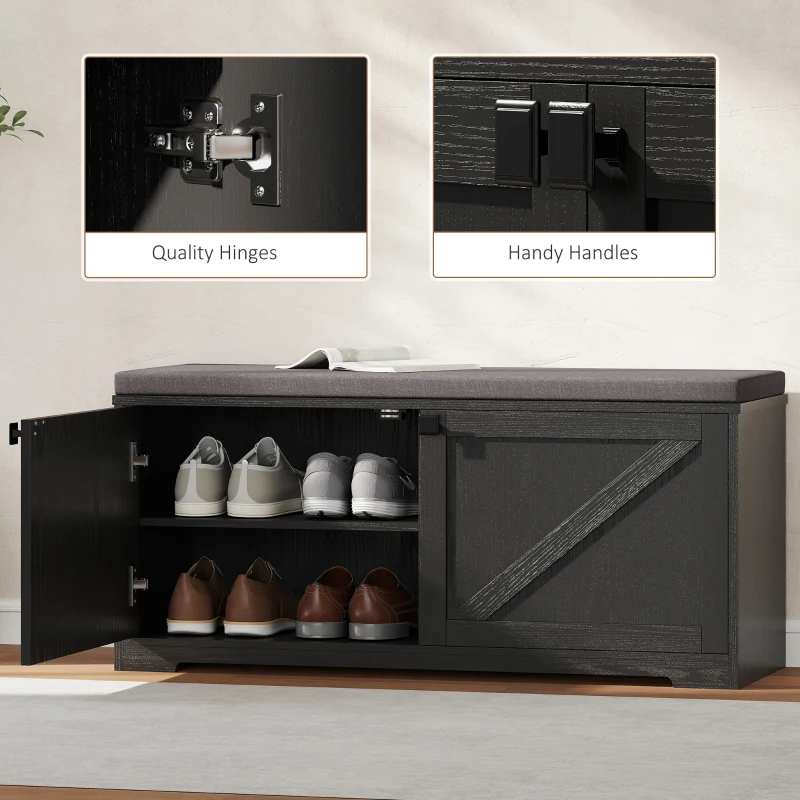 HOMCOM Shoe Storage Bench with Padded Seat, Entryway Bench Holds up to 352 lb, Shoe Organizer, 8 Pairs, Black Wood Grain