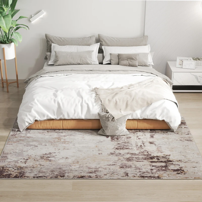 HOMCOM Machine Washable Area Rug 4x6, Non-Slip Modern Abstract Floor Carpet for Living Room, Bedroom, Dining Room, Mixed-Brown