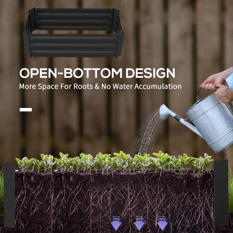 Outsunny Set of 2 Raised Garden Bed, Steel Elevated Planter Box for Flowers, Herbs, Succulents, 39"x20"x12", Black