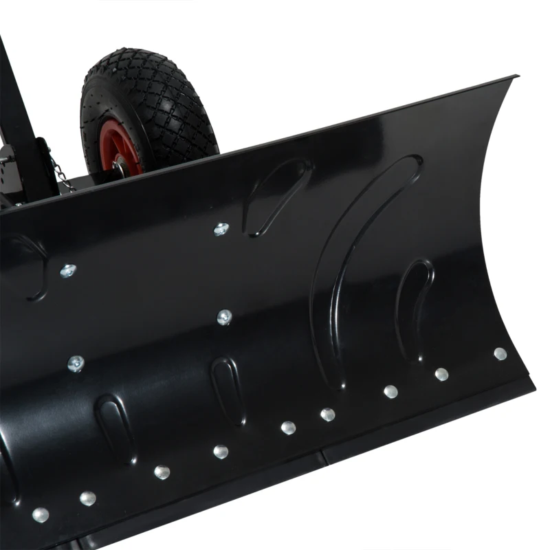 Outsunny Snow Shovel Rolling Pusher with 29" Blade, 10" Wheels & Angle-Adjustable Handle, Black