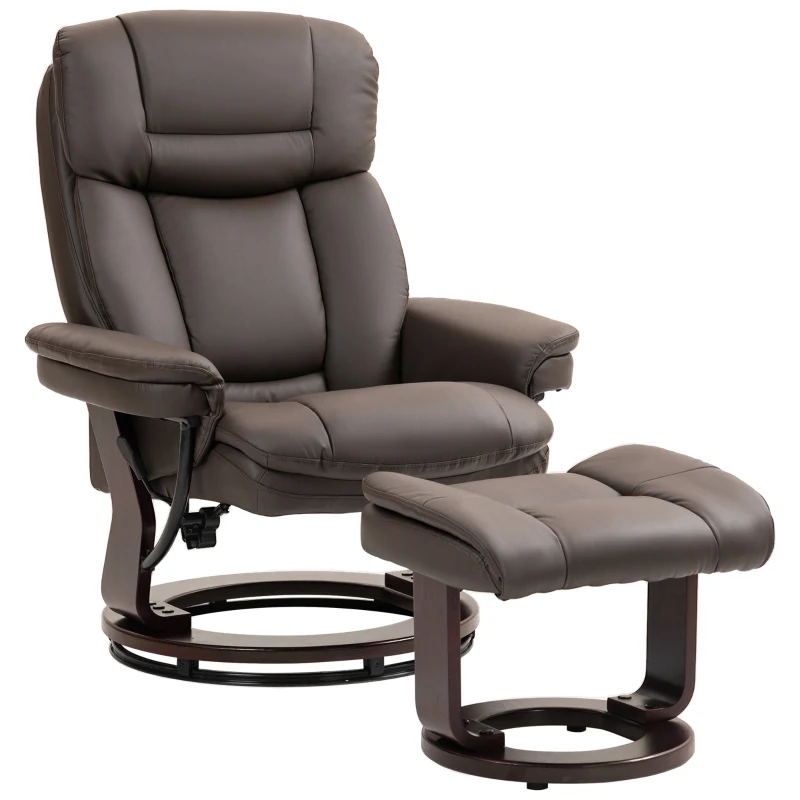 HOMCOM Swivel Recliner with Ottoman, PU Leather Reclining Chair with Footrest, for Living Room, Bedroom, Dark Brown