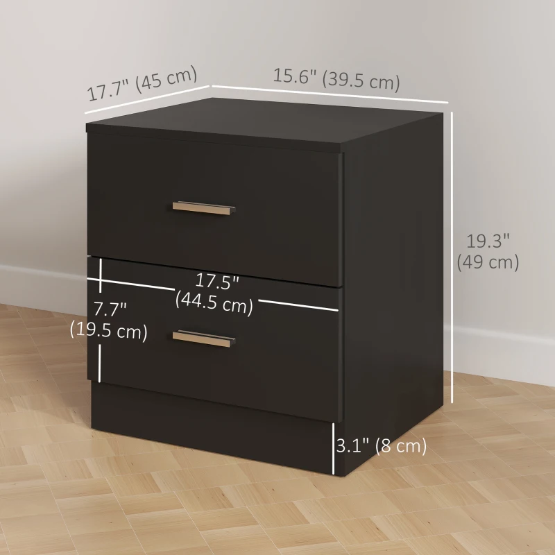 HOMCOM Bedside Table with 2 Drawers, Modern Nightstand for Bedroom, Black