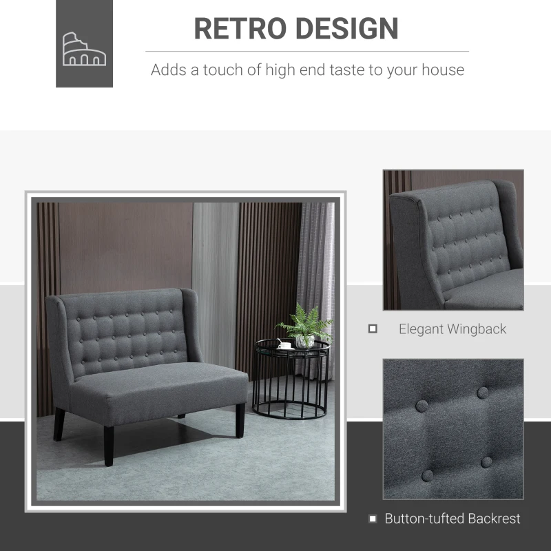 HOMCOM Armless Couch Wingback Double Sofa Linen Fabric Upholstery Button Tufted Loveseat Modern Living Room Settee, Gray