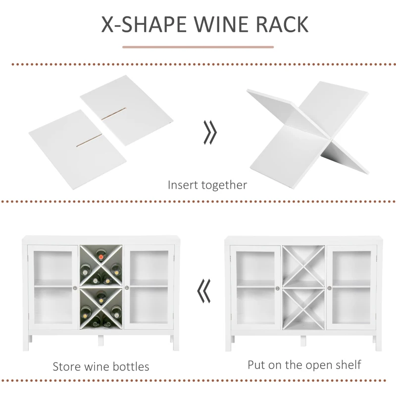 HOMCOM Sideboard Buffet Cabinet with Removable Wine Rack, Tempered Glass Door and Adjustable Shelves, Coffee Bar Cabinet for Living Room, Kitchen, Entryway, White