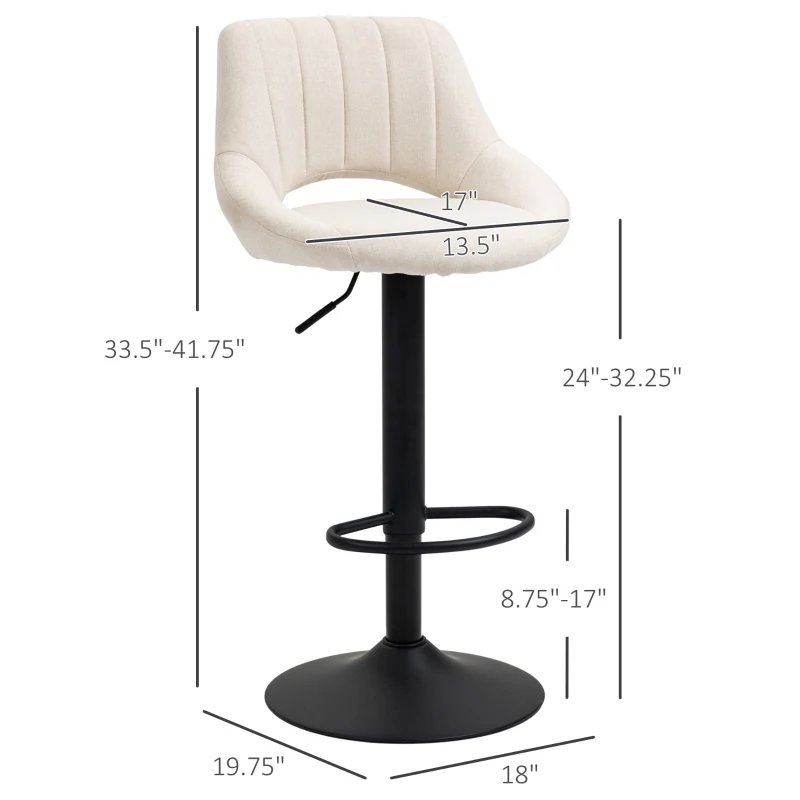 HOMCOM Modern Bar Stools, Swivel Bar Height Barstools Chairs with Adjustable Height, Round Heavy Metal Base, and Footrest, Set of 4, Cream White