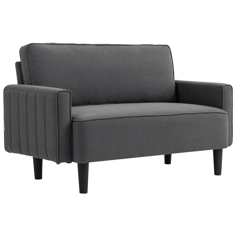 HOMCOM Loveseat Sofa, Linen 2 Seater Sofa Couch with Thick Padded Seat & Backrest for Living Room, Home Office, Dark Grey
