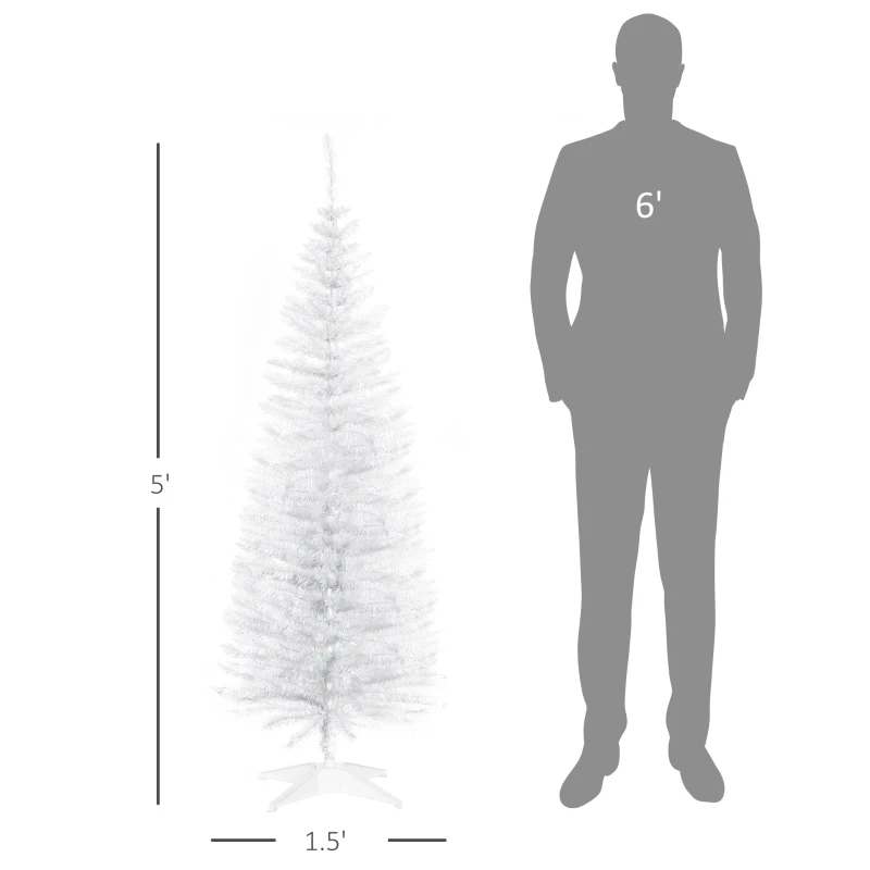 HOMCOM 5' Artificial Pencil Christmas Tree, Slim Xmas Tree with 294 Realistic Branch Tips and Plastic Stand, White