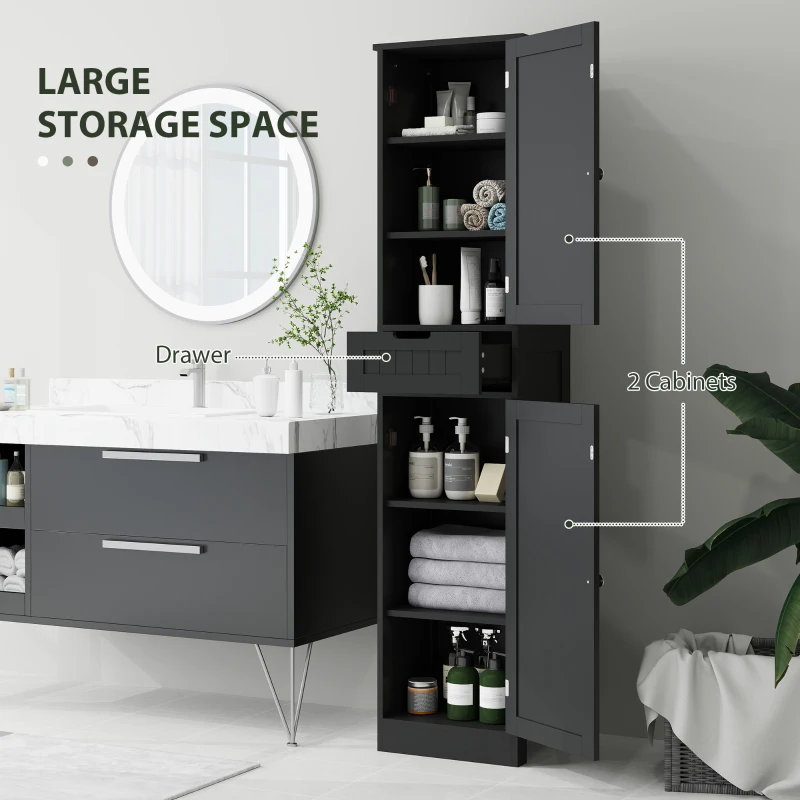 HOMCOM Freestanding Bathroom Cabinet with Drawer and 2 Doors, Tall Bathroom Cupboard for Kitchen, Study, Living Room