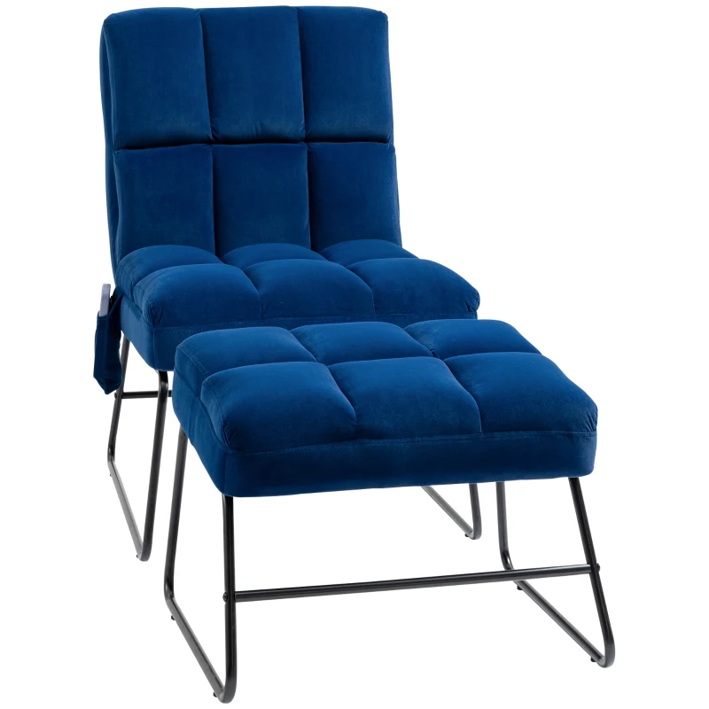 HOMCOM Accent Chair with Ottoman, Velvet Club Chair with Vibration Massage, Remote Control and Metal Legs for Living Room, Bedroom, and Home Office, Blue