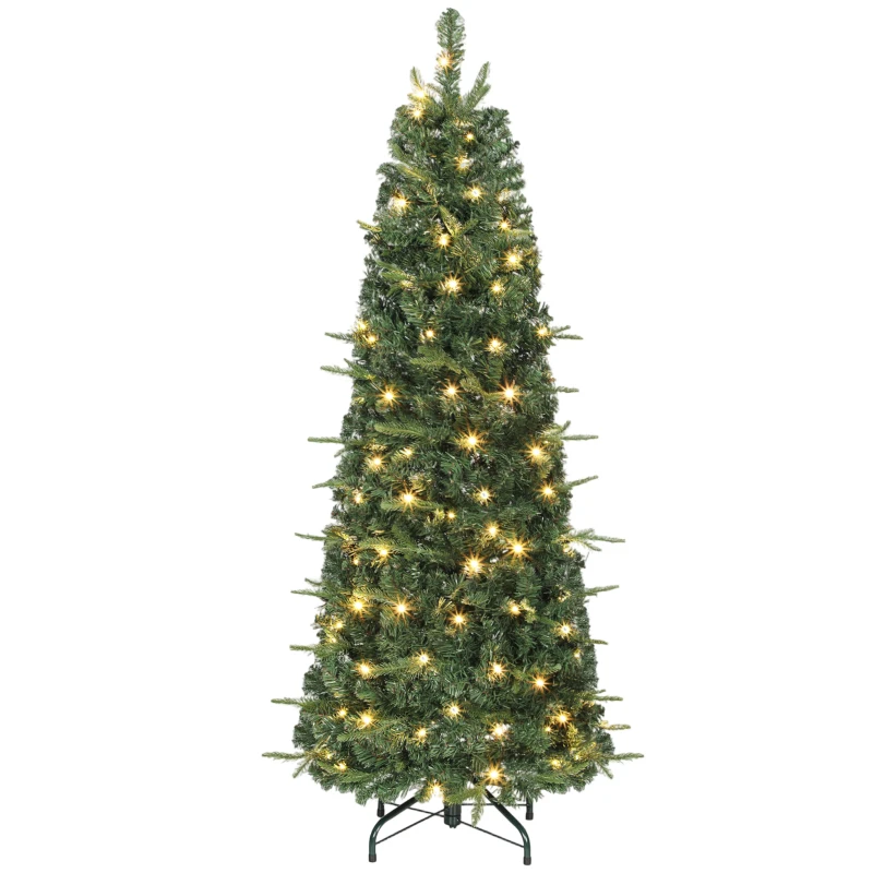 HOMCOM 5 ft Prelit Pop Up Christmas Tree, Collapsible Artificial Xmas Tree with Metal Stand for Holiday Decor, Green