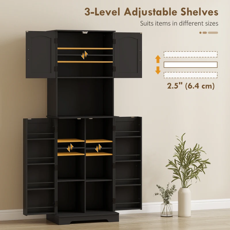 HOMCOM 71.5" Tall Pantry Cabinet, Farmhouse Kitchen Storage Cabinet with Adjustable Shelves, 8 Door Spice Racks, Black