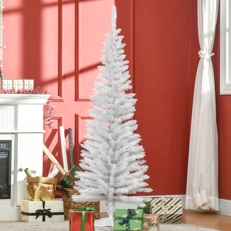 HOMCOM 5' Artificial Pencil Christmas Tree, Slim Xmas Tree with 294 Realistic Branch Tips and Plastic Stand, White