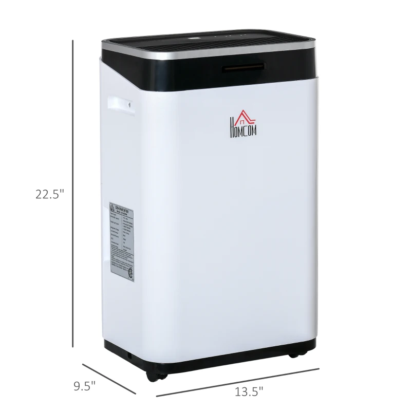 HOMCOM 2520 Sq. Ft Portable Electric Dehumidifier For Home, Bedroom or Basements with 14 Pint Tank, 2 Speeds and 3 Modes, 42 pt/Day, White