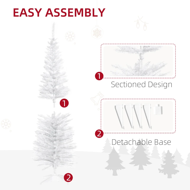 HOMCOM 5' Artificial Pencil Christmas Tree, Slim Xmas Tree with 294 Realistic Branch Tips and Plastic Stand, White