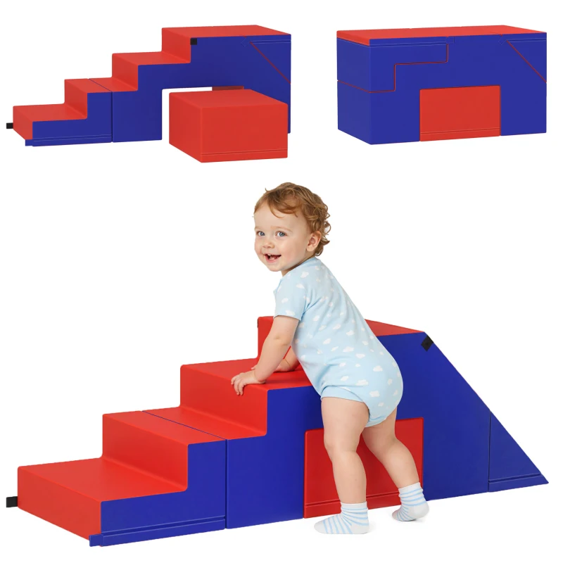 Qaba 2-Piece Soft Play Kids Foam Play Se for Crawl and Climb, Dark Blue