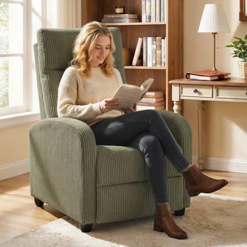 HOMCOM Fabric Recliner Chair Manual Home Theater Seating Single Reclining Sofa Chair with Padded Seat for Living Room