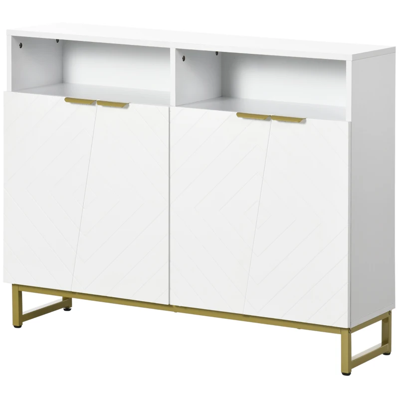HOMCOM Accent Sideboards, Kitchen Storage Cabinet with 4 Doors, Adjustable Shelves, Metal Base for Living Room, Hallway, White