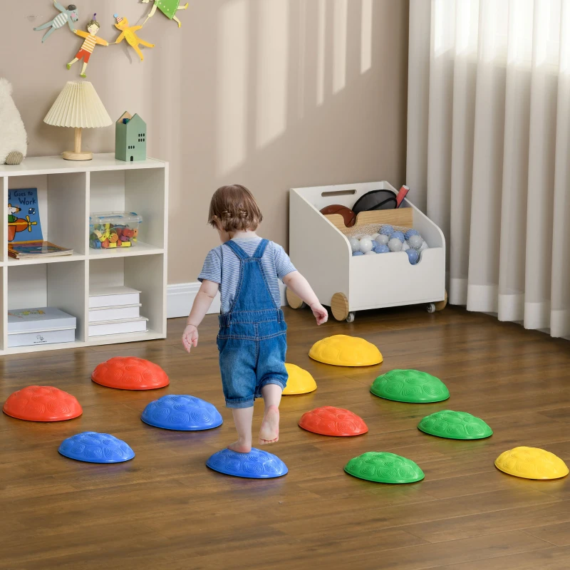 Outsunny 12 PCs Balance Stepping Stones for Kids with Anti-slip Mat, Turtle Shell Design, for Ages 3-8 Years, Stackable