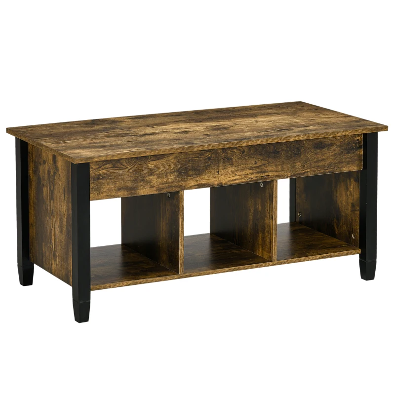HOMCOM Lift Top Coffee Table, Modern Center Table with Storage Shelves and Hidden Compartment for Living Room, 41" L