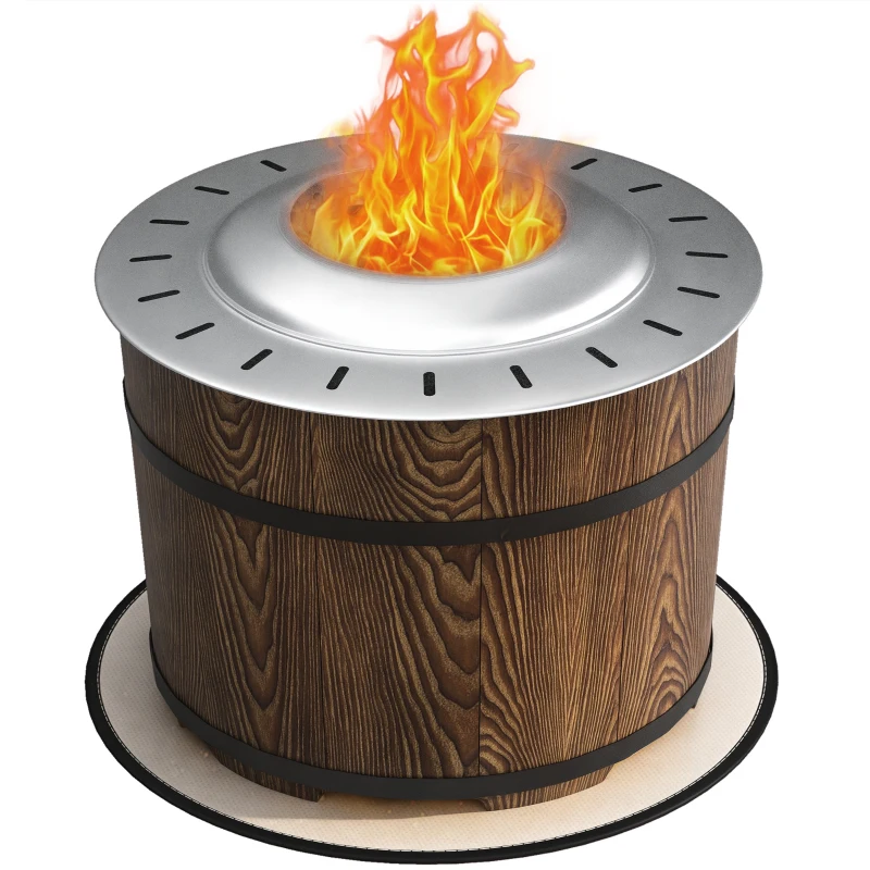 Outsunny Smokeless Fire Pit, Portable Camping Bonfire Stove with Mat for Backyard, Patio, Picnic, Magnesium Oxide, Brown