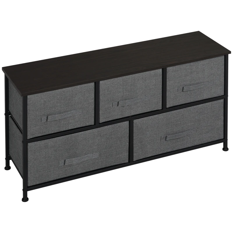 HOMCOM Linen Drawer Cabinet Organizer Storage Dresser Tower with 5 Removable Drawer Metal Frame Adjustable Feet for Living Room, Kitchen, Bathroom, Dark Grey