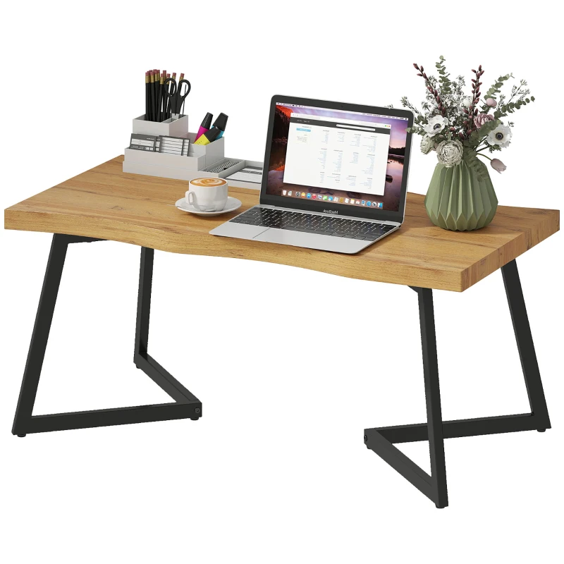 HOMCOM Coffee Table Curved Thick Top Living Room Accent Table Black Metal Legs, 39.4" x 19.7" x 17.7", Oak