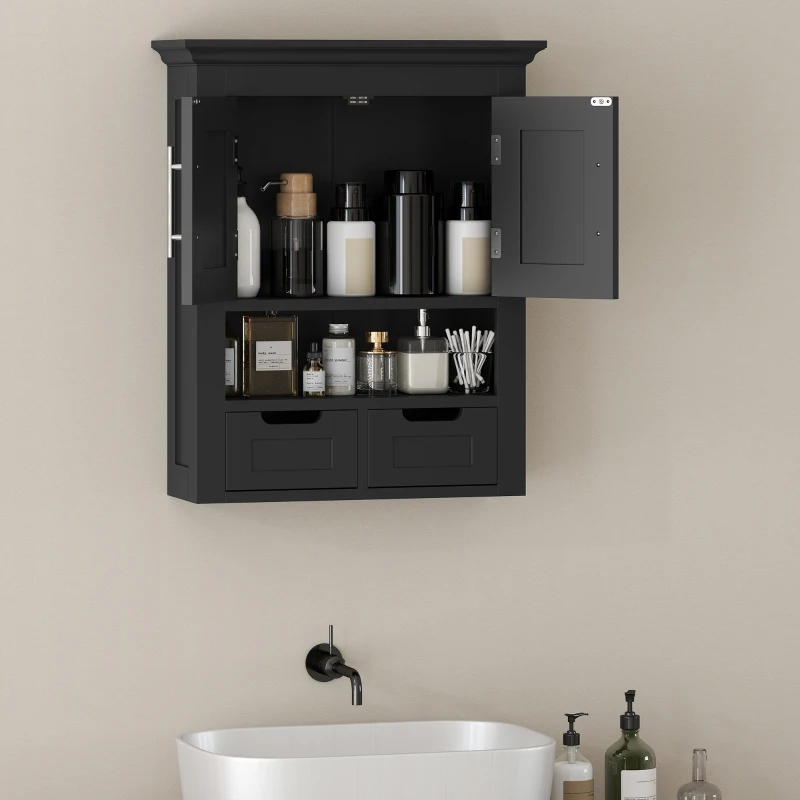kleankin Bathroom Wall Cabinet, Medicine Cabinet, Toilet Storage Cabinet with Shelf for Living Room and Entryway, Black