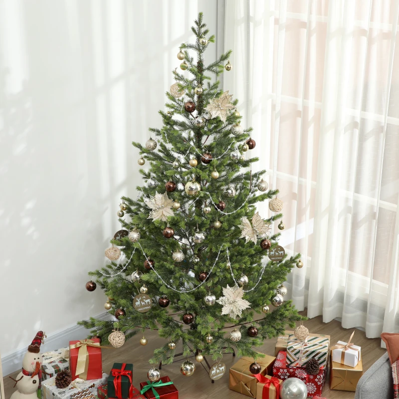 HOMCOM 6.5ft Artificial Prelit Sparse Cedar Christmas Tree with LED Lights and 1933 Tips, Steel Base for Home Office Holiday