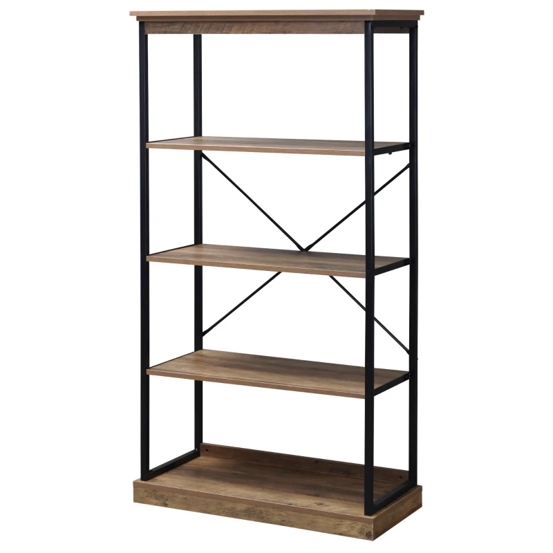HOMCOM 4-Tier Industrial Modern Style Open Standing Bookshelf Organizer Storage Rack for Living Room, Bedroom, Brown / Black