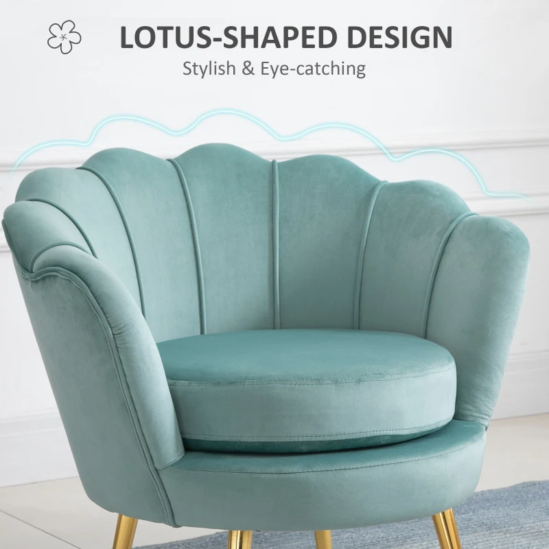 HOMCOM Modern Accent Chair, Velvet-Touch Fabric Leisure Club Chair with Gold Metal Legs for Bedroom, Green