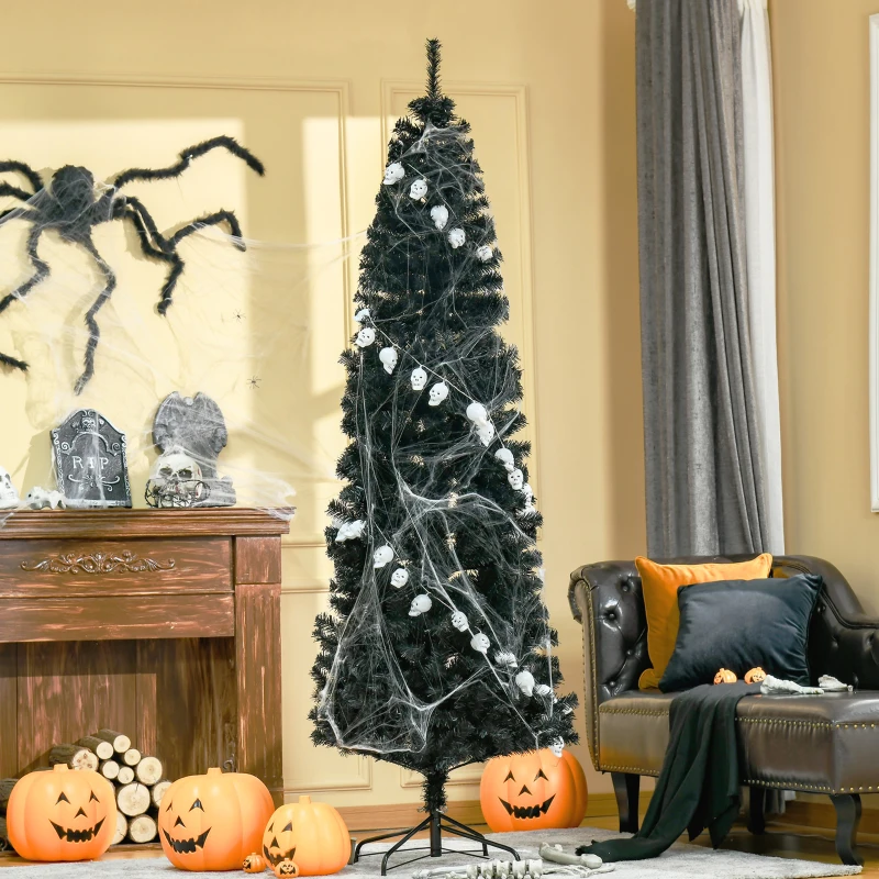 HOMCOM 7 FT Artificial Christmas Tree Pencil Xmas Tree with Stand, 818 Tips, Holiday Home Indoor Decoration for Party, Black
