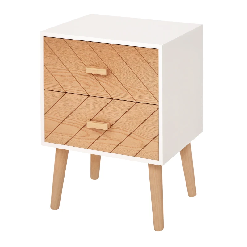 HOMCOM Nordic Bedside Table, Side End Table with 2 Drawers for Bedroom, 15.7"W x 11.8"D x 21.9"H, White