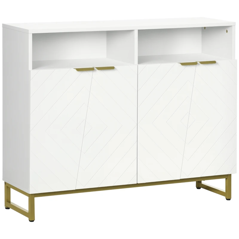 HOMCOM Accent Sideboards, Kitchen Storage Cabinet with 4 Doors, Adjustable Shelves, Metal Base for Living Room, Hallway, White